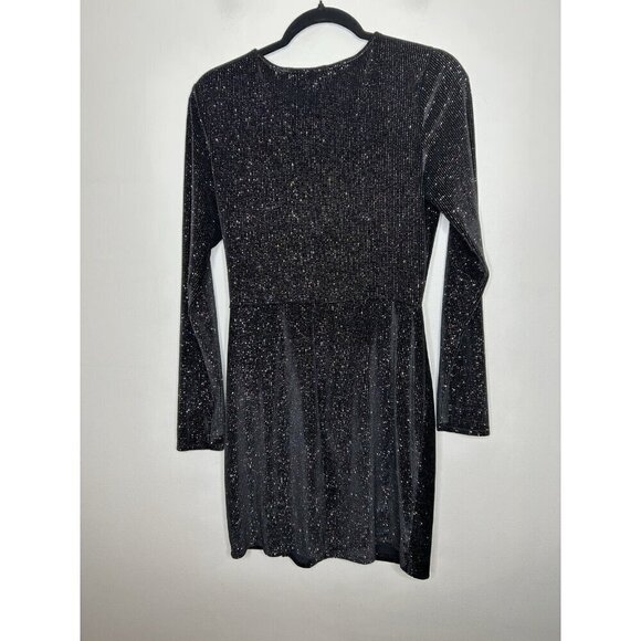 Alter’d State Black Sliver Glitter Holiday Long Sleeve Dress Size Large NWOT - Picture 3 of 7